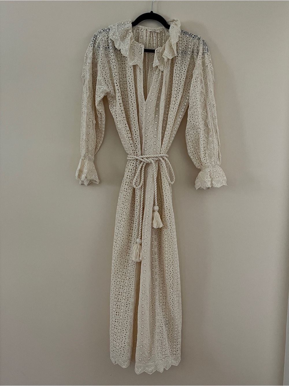 Doen Persephone Cream Eyelet Midi Dress with Tassel Belt in Magnolia NWT sz XXS - Picture 5 of 11